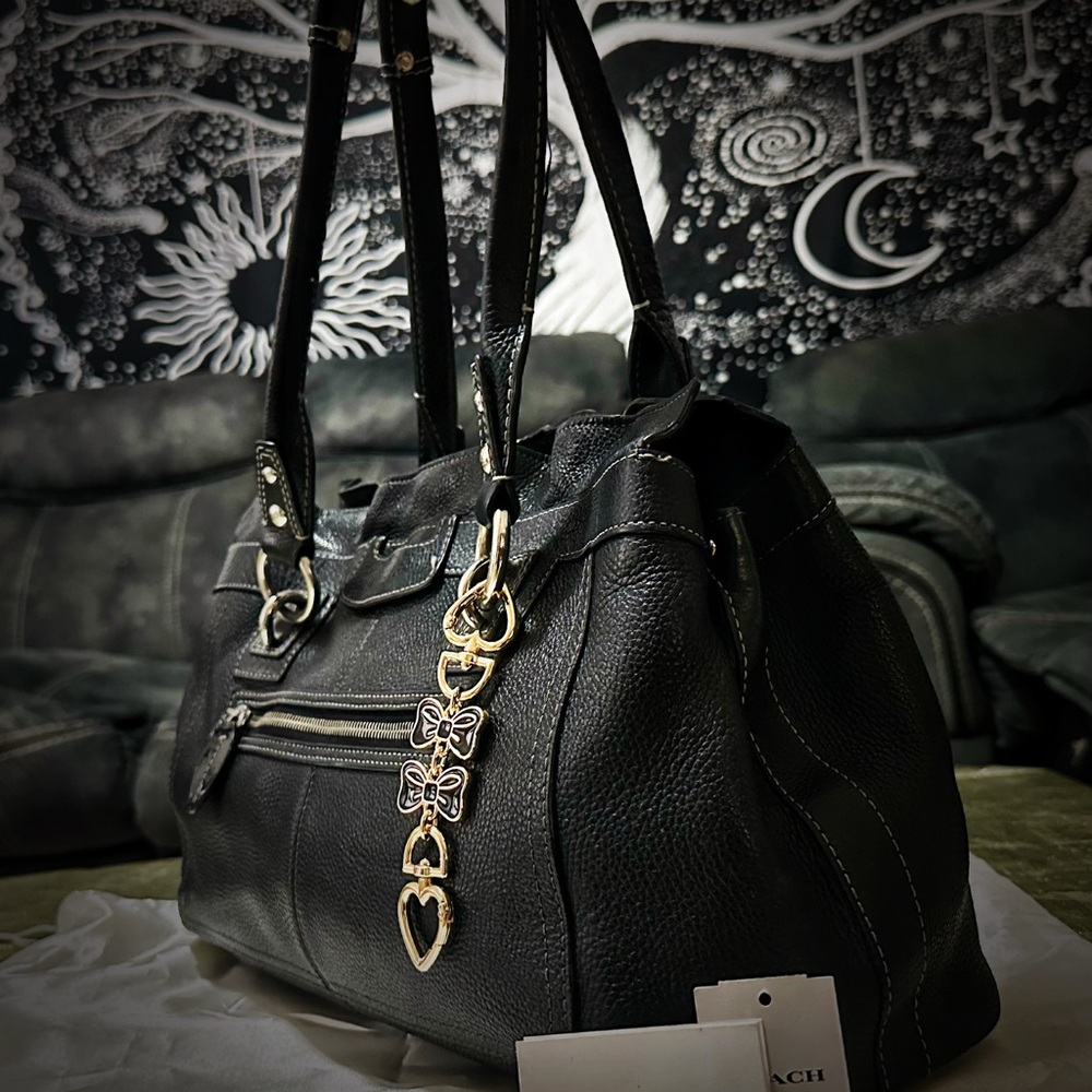 Vintage style Y2K Coach Black Leather Tote Bag shoulder bag - Picture 16 of 16